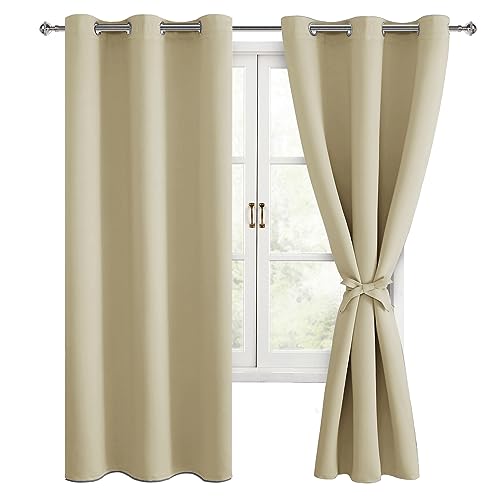 Hiasan Blackout Curtains for Bedroom, Light Beige, 38 x 72 Inch, 2 Panels