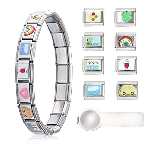 Juguta Bracciale Fascino Italiano, 18 Charms Moduli Rimovibili per Braccialetti Italiani, Collegamento Del Braccialetto Modulare Rimovibile, con Strumento di Apertura, Charms In Stile Italiano