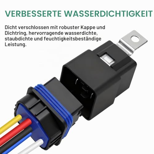 Weasch 2 Stück Wasserdichtes Relais-Set, 12V 40/30A, 5-poliger SPDT, robuste 12 AWG, verzinnte Kupferdrähte, Automobil-Relais und Kabelbaum-Set für Automobil, Auto, Marine, Boot