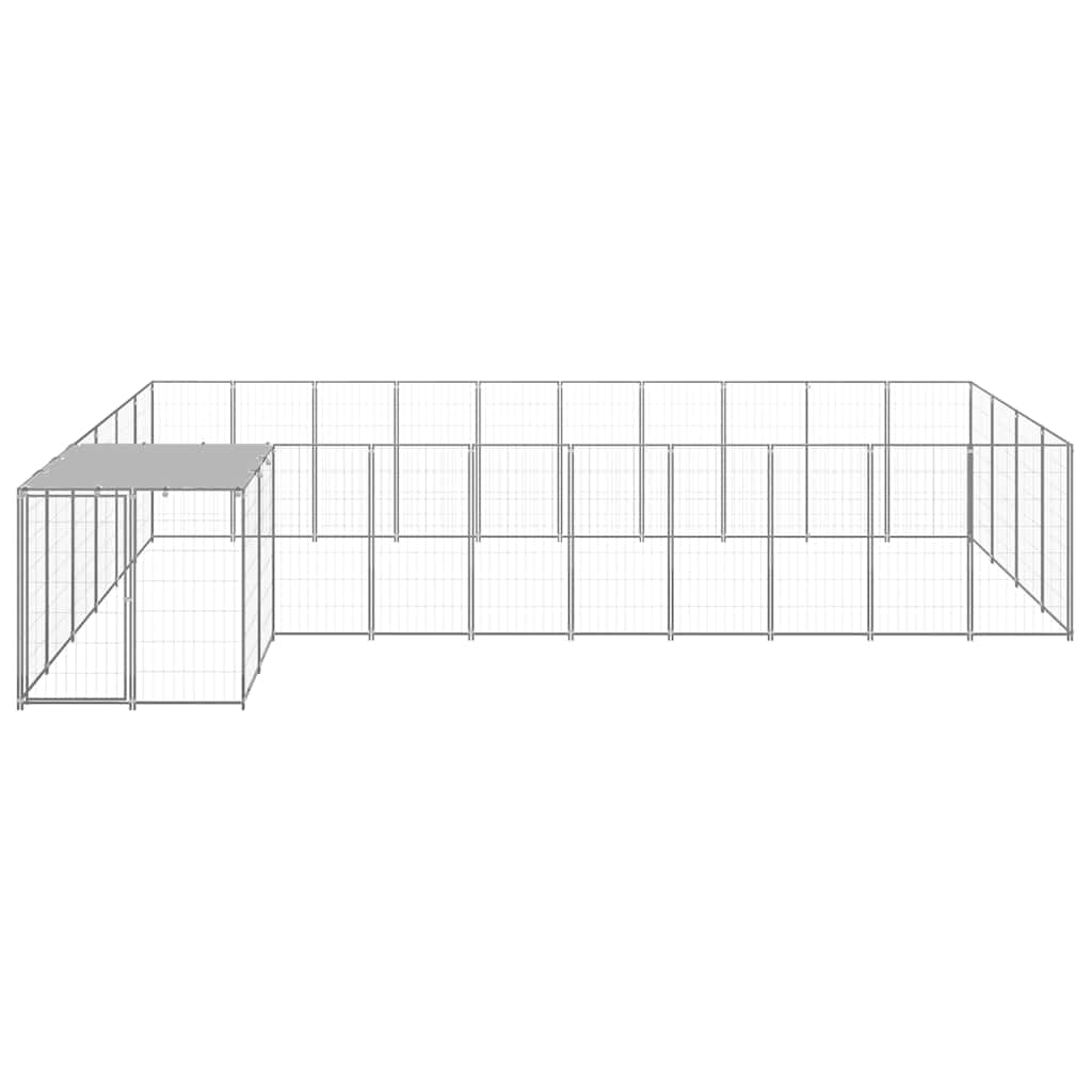 Caseta para perros, plata, 13,31 m², acero resistente con recubrimiento de polvo, techo impermeable de polietileno, caja segura para cachorros y mascotas, grande