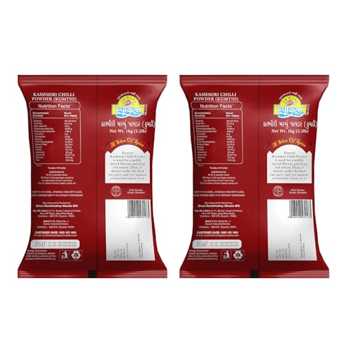 Image of Spyran Kashmiri Red Chilli Powder, Lal Marchu Powder, 100% Natural and No Preservatives & Color 1kg (Pack of 2)