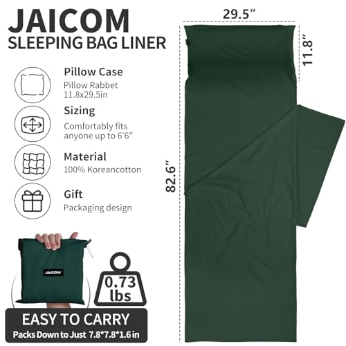 JAICOM Sleeping Bag Liner Ultralight - Travel Sheets for Hotel, Portable & Comfortable & Quick-Drying Adult Sleep Sack for Camping, Business Trips, Traveling, Hostel - Thumbnail 2