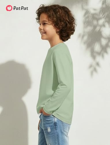 Image of PATPAT Boys Long Sleeve Shirts Cotton Solid Crew Neck Basic Shirts 5-16 Years