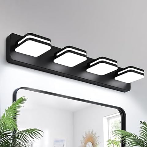 Torondo LED Modern Bathroom Vanity Light Fixtures, 4-Light Acrylic Bathroom Light Fixtures, Matte Black Bathroom Wall Lighting Fixtures Over Mirror (White Light 5000K) Cover