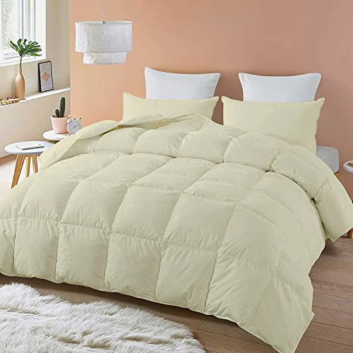 Ahj Beddings Comforter Set 7 Piece Bed In A Bag With 300Gsm Comforter And 15 Inch Deep Pocket Sheet Set - 600 Thread Counts, 100% Egyptian Cotton - Emperor Size, Ivory Solid #TOP13