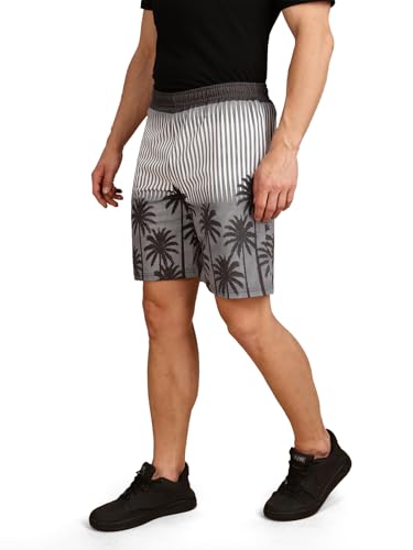 Image of BULLMER Regular Fit Cotton Blend Summer Shorts for Men - Pack of 1 | Printed Shorts for Men Grey