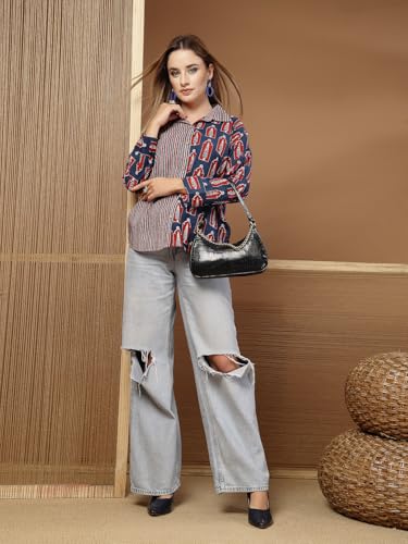 Image of Stylum Women's Indigo Ethnic Printed Cotton Short Kurti