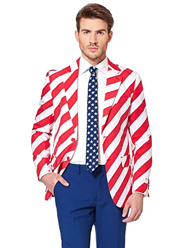 OppoSuits Men American Flag Suit - USA Outfit for the 4th of July with Red White and Blue Jacket, Pants and Tie3
