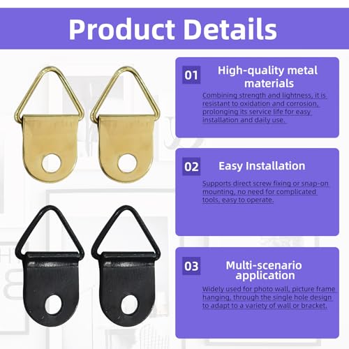 Image of 300Pcs Small Triangle Ring Steel Picture Hangers with Screws, Light Duty D Rings Picture Frames Hook for Hanging Clock, Decoration, Mirror, Paintings, Photo, Artwork