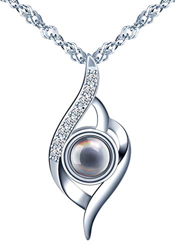 Collana che proietta la scritta Ti amo in 100 lingue, in argento Sterling 925, per mamma e donna, Zirconia cubica, zirconia cubica