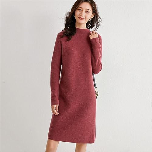 Women 100% Merino Wool Knitted Jumpers Long Crewneck Pullover Sweater Solid Knitted Midi Dress3