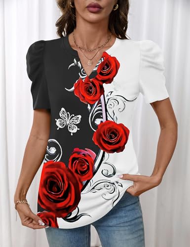 Image of LOMON Spring Summer Tops for Women 2026 V Neck Puff Short Sleeve Tops Fashion Trendy Work Blouses Dressy Casual S-XXL