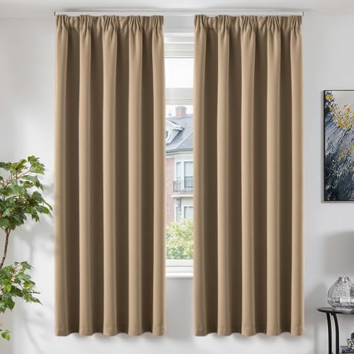 TOPICK Gardinen Vorhänge Verdunklungsvorhänge H200xB140 2er Set Khaki – Ansicht 1