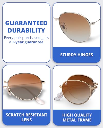 Round Folding Sunglasses Polarized, UV400, UVA, UVB Protection for Men Women, Folding Sunglasses Leather Case3