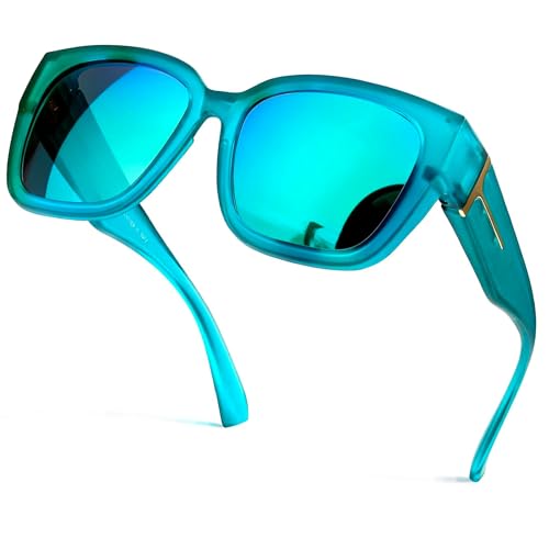 Image of SIPHEW Mirrored Sunglasses Polarized Fit Over Glasses for Women - Trendy Large Square w UV400 Protection Sun Glasses