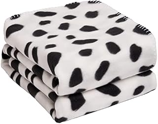Dreamscene Dalmatian Fleece Blanket Throw Over Blanket Foldable Super Soft Warm Picnic Travel Bedspread, 120 x 150cm - Black & White