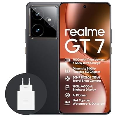 realme GT7 5G Smartphone 12+256GB Batería de 7000 mAh Carga de 120W Procesador Dimensity9400e IMX906 50MP Cámara AI Planner Pantalla Pro-Esports de 6000 nits120Hz IP69 Negro Exclusivo de Amazon