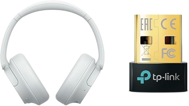 Sony SONY Wireless Noise Canceling Headphones WH-CH720N White WH-CH720N W Small & TP-Link Bluetooth USB Adapter Bluetooth 5.0 Compatible for PC/Tablet Compatible Slave Device with 3-Year
