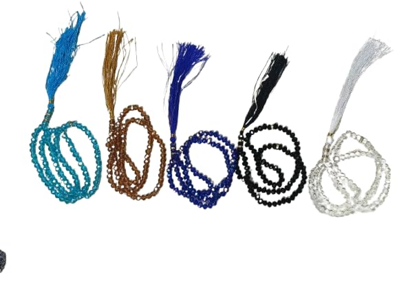 Image of Islamic Prayer Crystal Beads Tasbeeh with Silk Tassel, Dhikar Best Gift of Hajj Umrah, Ramadan as Sadqa-e-Jariya Set of 5 Multicolour Gemstone Tasbih Unisex Adult