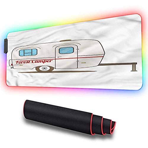 RGB Soft Gaming Mouse Pad Large, Camper,Forest Camper Van Travel, Extended RGB Mouse
