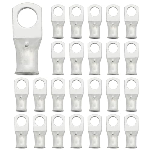 EATAKWARD 25Pcs Copper Wire Lugs, 2 AWG Tinned Copper Battery Cable Lugs, 2 Gauge Ring Terminal Connectors for Marine Grade Waterproof Wire Connectors