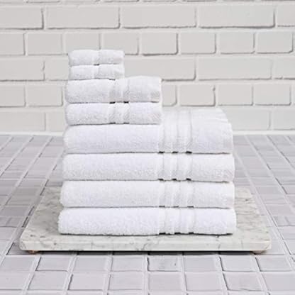 Eden Textile Hotel Badetuch Set für AirBnB, Inns und Spas, weich und strapazierfähig, 100% Baumwolle in weiß Patricia 4er Set Badetücher, 2 Handtücher, 2 Waschlappen – Bild 6