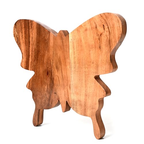 Tabla de cortar de madera en forma de mariposa Treen Art, 11"L x 13"W, tabla artesanal para cocina y decoración miniatura 2