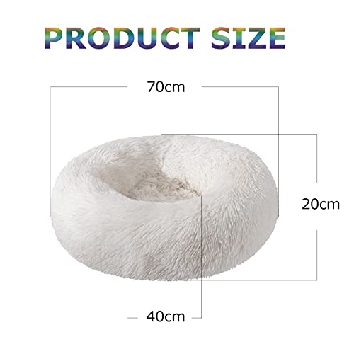 Katzenbett Hundebett Flauschig Waschbar rund Katzenkissen Hundekissen Plüsch Haustierbett Donut Hundekorb Katzenkorb für Katzen und kleine mittelgroßen Hunde (70CM, Weiß)