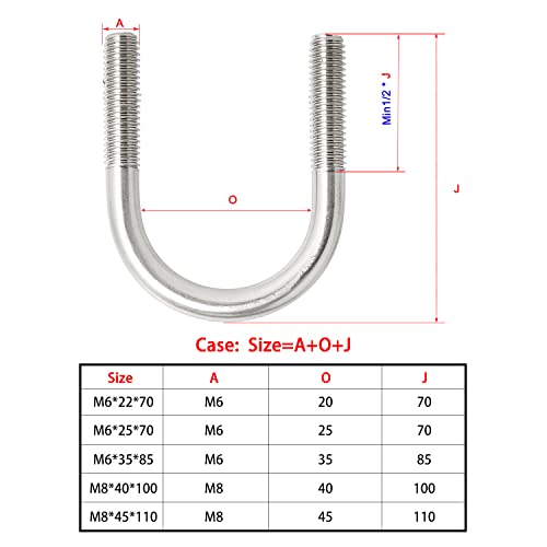 Image of Round U-Bolts 1.3 inch(33mm) Inner Width M8 Thread 304 Stainless Steel Silver with Plates Nuts Flat Washers for Car /RV /Trailer Bumper, 2Pcs