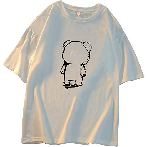 T-shirt blanc femme ours mignon Kawaii style Harajuku XL d'été