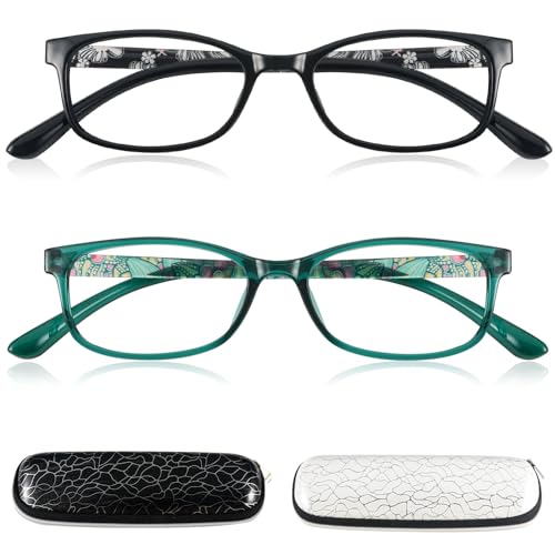 JiSoo Reading Glasses Women 1.0 - Small Ladies Reading Glasses, Flexible Lightweight Cute Womens Readers 2Pack,Green+Black - Image 2