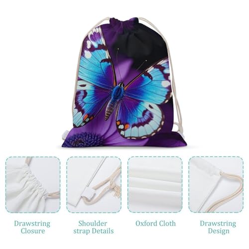Blue Purple Butterfly Drawstring Backpack Gym Bag Lightweight Sackpack Gift for Hiking Travel Beach Shopping4
