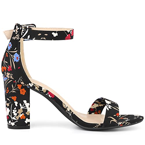 Image of Allegra K Women's Floral Print Open Toe Block High Heels Summer Sandals