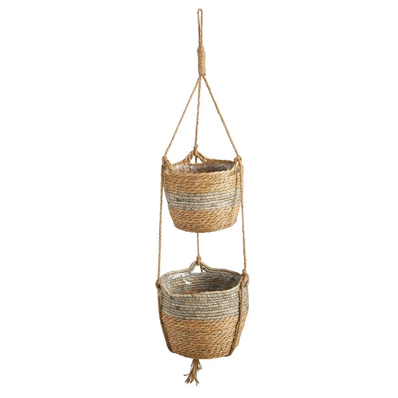 47th & Main Hanging Woven Seagrass Lined Baskets Indoor Planter Pot, 2-Tier, Natural