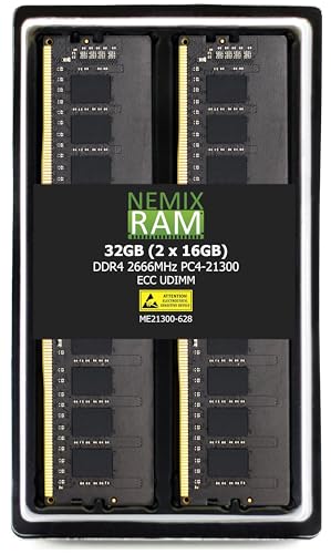 Image of NEMIX RAM 32GB (2X16GB) DDR4 2666MHZ PC4-21300 2Rx8 1.2V CL19 288-PIN ECC Unbuffered UDIMM Memory KIT Compatible with Synology D4EC-2666-16G NAS Memory