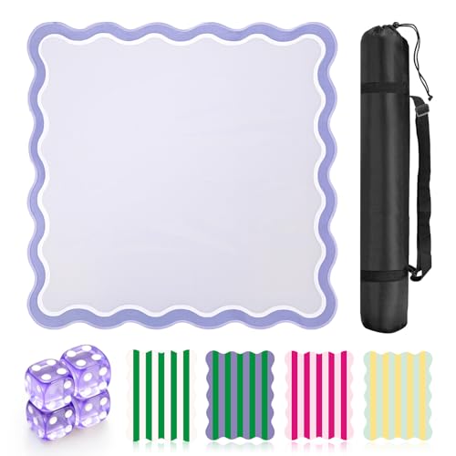 ZWFCGMMBC 22 in Mini Mahjong Mat for Travel Portable Mahjong Game Mat with 4 Pcs Mahjong Tile Shufflers Non-Slip Rubber Backing Foldable Surface & Carry Bag(Lavender)