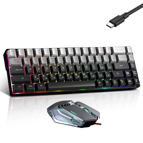 Image of Guiheng Wired 60% Gaming Keyboard and Mouse Combo, Ultra-Compact 61 Keys RGB Backlit Mini Keyboard, Lightweight 3200 DPI Optical, Wired Gaming Set for Windows,PC, MAC PS5 Xbox Gamer(Gradient Grey)
