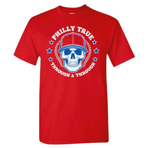Philly True Through & Through Men's Skull T-Shirt for Philadelphia Fans (Red Shirt,3XL)
