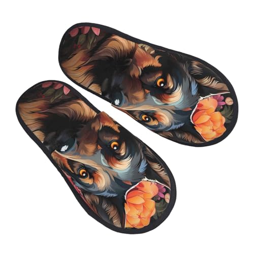 Colorful Flower German Shepherd Print Women Slippers Home Furry Shoes Keep Men Couples Shoes Warm For Women-2