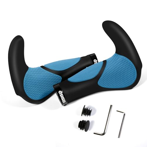 OSIGEI Puños ergonómicos para manillar de bicicleta, mangos antideslizantes con dos lados de diseño de cuerno de bloqueo, 22 mm, para bicicleta, bicicleta eléctrica, BMX, UVM (azul)