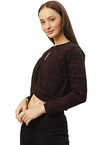 Image of Style Quotient Women Black & Red Shimmered Crop Button Shrug