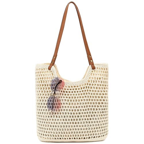 Image of Bycobecy Woven Tote Bag for Women, Summer Beach Bag Large Crochet Shoulder Purse Handbag Boho Knit Bag for Summer Travel