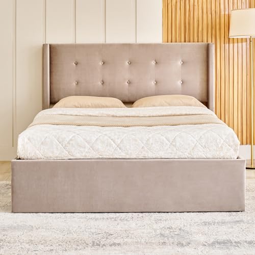 Image of Home Centre | Helios Bravo Betty King Size Bed with Hydraulic Storage | Engineered Wood | Brown | 1 Year Warranty