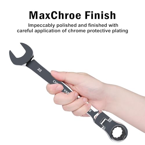 Image of Egofine 22mm Ratchet Wrench Flex Head, Ratcheting Combination Wrench Metric, Industrial Grade Gear Spanner with 12 Point Box End, 72-Teeth Ratchet, Chrome Vanadium Steel