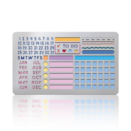 UNICRAFTALE Plantillas mensuales de metal para revistas, calendario, dibujo, plantillas de acero inoxidable para cuadernos, diarios, plantilla de planificación reutilizable para manualidades, álbumes