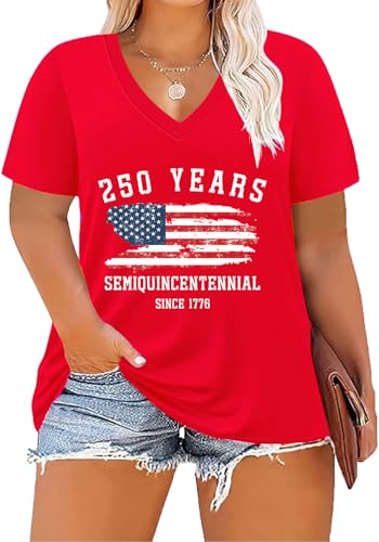 Image of ForHailey Women's Plus Size Short Sleeve Tee Shirt V Neck Basic Ladies Loose Fit T Shirt 1X-5X