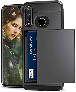 Vunake Case for Huawei P30 Lite Case Card Slot Armor Shockproof Case Huawei P30 Lite Wallet Case Card Holder Rubber Bumper Protective Cover Credit Card Case for Huawei P30 Lite, Black