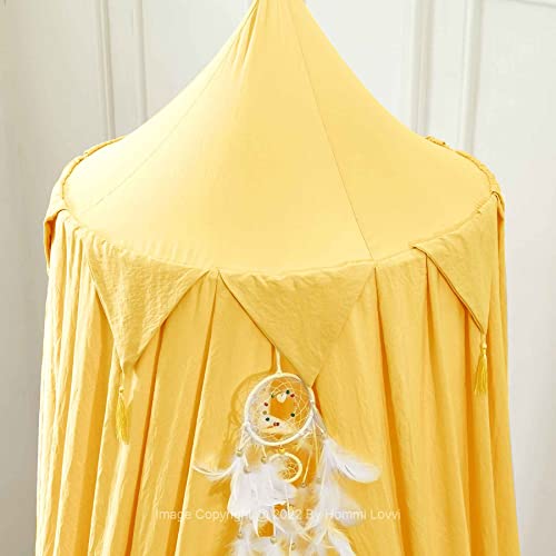 Hommi Lovvi Princess Bed Canopy For Girls, Dreamy Tassels Ceiling Canopy Net Kids Room Decor Soft Nursery Crib Canopy Reading Nook, Extra Large Children Canopies Full Queen Size With Lights - Yellow #TOP4