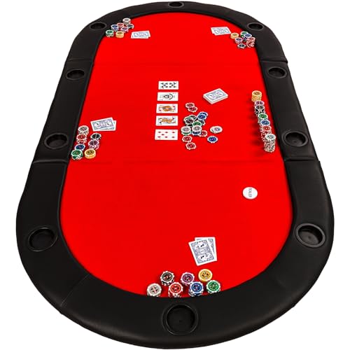 GAMES PLANET Faltbare Pokerauflage &bdquo;Straight Flush&ldquo; mit Tasche, 208x106x3 cm, MDF Platte, gepolsterte Armauflage, 10 Getr&auml;nkehalter, rot