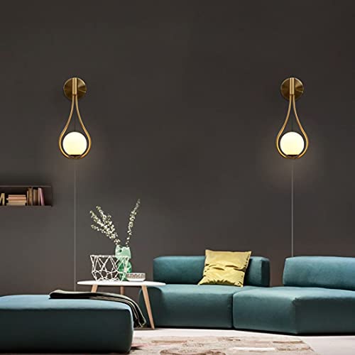 KCO Lighting Wall Sconce Mid-Century Drop Design Wall Mounted Light Brushed Brass Wall Lamps, Wall Mount Light Fixture for Bedside Living Room (Gold Plug 2 Pack) - Thumbnail 4